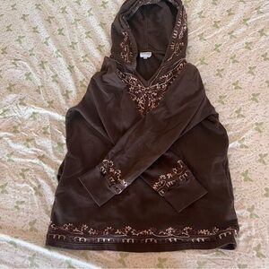 Blue Sky Brown Embroidered  Hoodie